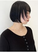 ブルーブラックイメチェン外ハネボブミニボブワイドバング