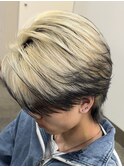 エンドカラーメンズハイトーンセンターパートウルフブロンド原宿