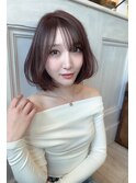 大人可愛いレッドブラウン艶ボブ