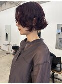 ボルドーカラー×ボブパーマ
