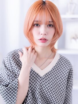 アプリコットオレンジ小顔ハイレイヤーウルフa越谷10代20代30代