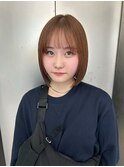 黒髪/ボブルフ/小顔/ベージュカラー/ブリーチ無し/切りっぱなし