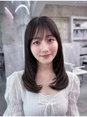 黒髪ボブルフネビージュ小顔ワンレン顔まわり韓国レイヤーカット