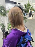 成人式/ヘアセット/ヘアアレンジ/ボブ/タイト/金箔