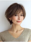 白髪ぼかし脱白髪染め似合わせショートボブ40代50代60代