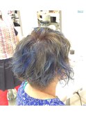 ゆるふわ♪アシメのショートボブスタイル☆グレー×ブルー♪