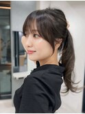 顔周りカット/ブルーブラック/ヘアアレンジ/垢抜けヘア［薬院］