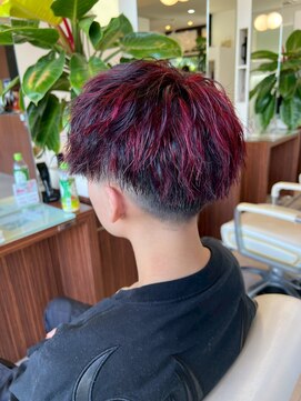 ヘアーアンドエステ ハラダ 滝ノ水店(Hair&Esthe Harada) メンズ/メッシュハイライト/レッドカラー/ツイストパーマ
