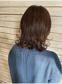 ピンクブラウンのレイヤーボブ