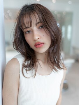 ケアリー 流山おおたかの森(Carelly) 大人かわいい前髪セシルカットココアブラウンフリンジウェーブ