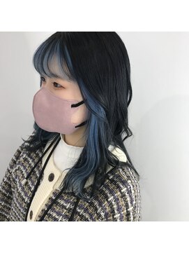 マルフェ 天王寺(marfe) 水色インナーカラー　#透明感カラー/髪質改善