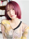 カシスピンク/ステップボブ/暖色カラー/ウルフカット