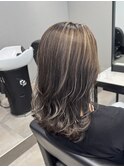 ダブルカラーバレイヤージュハイライトベージュケアブリーチ