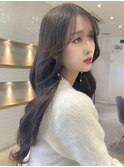 表参道学割U24＊黒髪韓国ヘア くびれロング 薄め前髪 暗めカラー