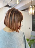 ボブオレンジベージュエアタッチバレイヤージュ