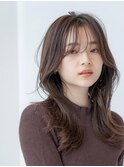 大人かわいい前髪セシルカットココアブラウンフリンジウェーブ