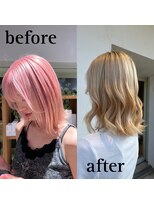 ナチュラル ヘアーデザイニング(Natural hair designing) ホワイトピンクから色落ちブロンドカラー @anju_takei