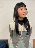 姫カットミディアムぱっつん前髪黒髪ロングワイドバンク小顔