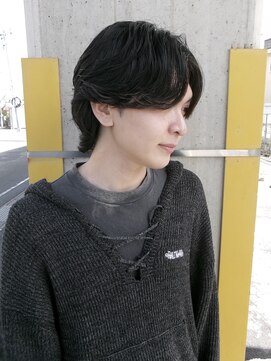 ニアウ 太田店(Niau) メンズボブメンズミディアムセンターパートウルフニュアンス