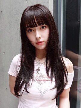 ロンググレージュ韓国ヘア顔周りレイヤー_F21099