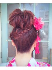 浴衣＆ヘアアレンジ☆　ゆるふわお団子♪