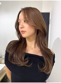 ミルクティーベージュカラー顔まわりレイヤー韓国ブリーチカラー
