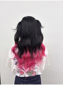 人毛エクステ/落ちる黒/裾カラー/ピンク