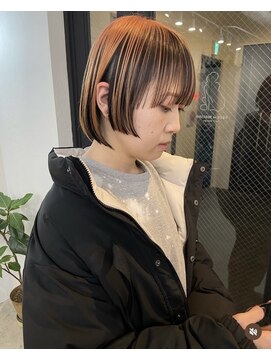 ショート　ボブ　マッシュ　レイヤー　オレンジ