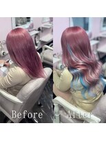 エクステ専門店あるじゃんすー 宇都宮店&nbsp;モーヴピンク×アクアブルー#シールエクステ#ヨシンモリ#宇都宮