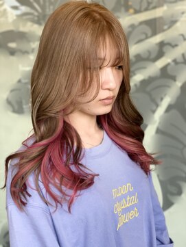 エディット アンド 緑地(Edit&) ブリーチ、インナーカラー、ピンク、ベージュ