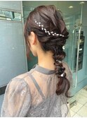 結婚式ヘアセット編みおろしアップスタイル