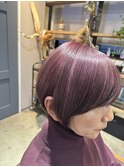 脱白髪染めマッシュショート　ベビーピンク髪質改善メンズライク