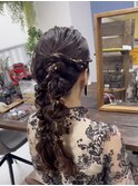 結婚式お呼ばれヘアセット/ツインポニーテール/編み込みポニー