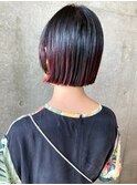 ミニボブ 大人ショート 顔周りカット ワインレッド ショートボブ