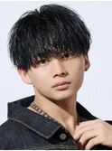 メンズショートソフトツイストスパイラルパーマラウンドマッシュ