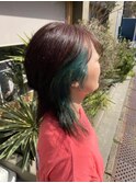 アッシュブラウン　イヤリングカラー グリーン