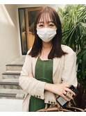 ロングボブ　シースルーバング　ベージュ　　［表参道.南青山]