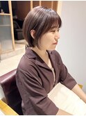 *滝田*似合わせ小顔ショートボブカットツヤ感ラベンダーベージュ