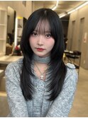 暗髪ザクザクレイヤーハッシュカットワンカールレイヤー表参道