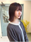 ピンクベージュ　前髪　フルバング