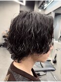 メンズミディアムパーマボブウルフカット緩めスパイラルパーマ