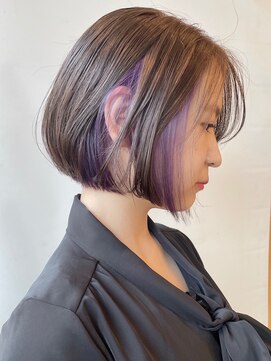 モリオフロムロンドン 原宿本店(morio from London) 【morio 原宿】ミニボブ　インナーカラー　バイオレット　紫