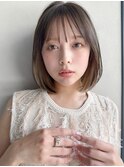 アプリコットオレンジイヤリングカラー外ハネボブくびれヘアa