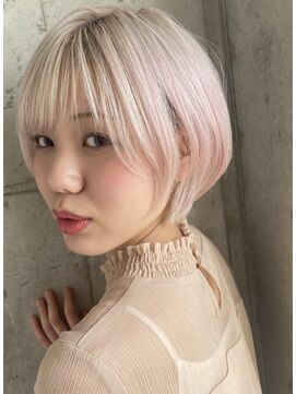 ドアベルヘアリビング(Door Bell hair Living) ショートボブ×ミルクピンクカラー×ダブルカラー