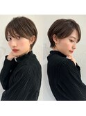 前髪あり耳掛け丸みくびれショートボブ20代30代40代50代（蘭）