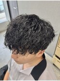 フェザーパーマ/グレーブルーカラー/刈り上げショートパンク
