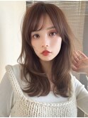 顔まわりレイヤー/セミロング/似合わせ/シルクラテブラウン