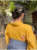 卒業式ヘアセット　袴　金箔アレンジ　生花