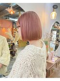 ケアブリーチダブルカラーピンクベージュ切りっぱなし韓国ボブ