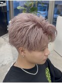 ピンクベージュメンズハイトーンセンターパート熊本メンズカット